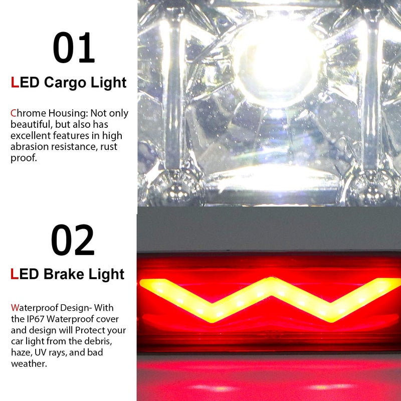 Tresound 3rd Third Brake Light for Ford F250 F350 Super Duty/for Explorer/for Ranger/for Mazda B series, Cargo Light Center High Mount Dual Row LED Lamp Tail Light Electroplating Housing (Smoked) - Image 3